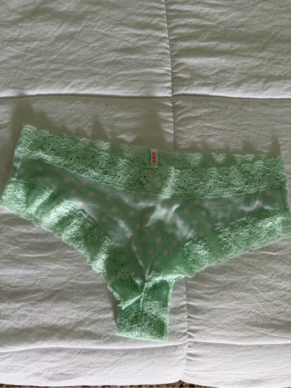 Pink VS mint  Green Lace Polka Dot Boyshorts medium